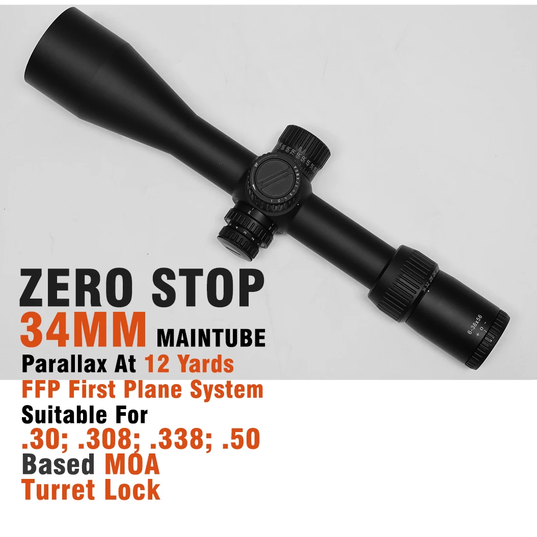 SKWoptics-First Focal Plane Rifle Scope FFP, Anillo de largo alcance de 34 mm, Caza, Clase F, 6-36x56FFP MOA - imagen 4