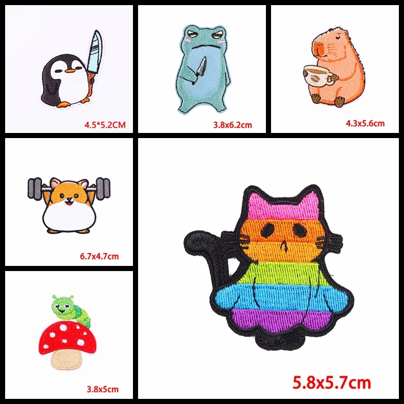 Prajna10uds parche de dibujos animados/animales, en la ropa para planchar parches bordados, pegatinas para ropa, Rana, gato, pingüino, erizo - imagen 5