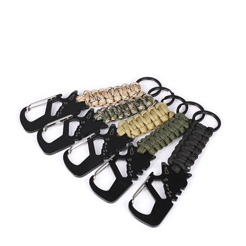 Llavero táctico de equipo de caza, hebilla de pico de águila, abridor de botellas, supervivencia al aire libre, trenzado, negro, colgante rápido - imagen 5