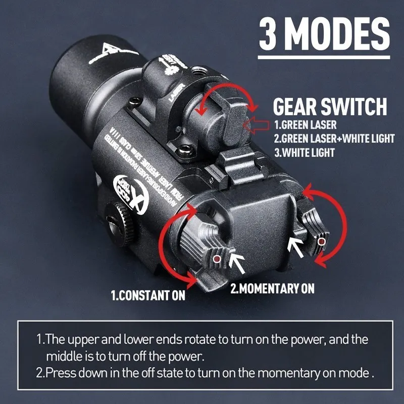 Surefir X300 X400 X400U Ultra rojo/verde linterna LED pistola arma luz ajuste 20mm Picatinny Rail - imagen 2