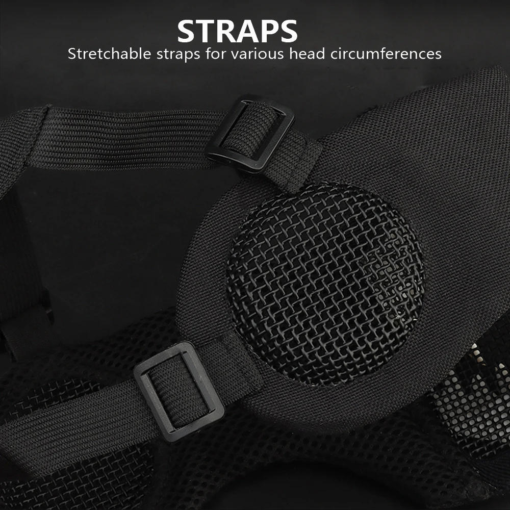 Mascarilla facial de Paintball Airsoft con protectores de oídos de malla de acero, máscara con colmillos, medias máscaras transpirables, accesorios de terror para dientes de vampiro y Halloween - imagen 5