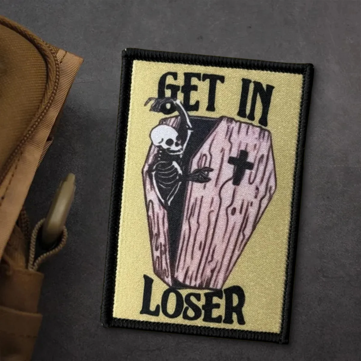 Parches tácticos de moral de calavera "GET IN LOSER", parche divertido de gancho y bucle, insignia militar, brazalete, pegatinas para mochila - imagen 2
