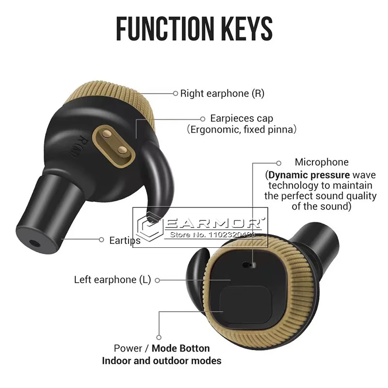 EARMOR-auriculares tácticos de caza, audífonos militares de tiro, protección auditiva, antiruido, M20 MOD3 - imagen 3