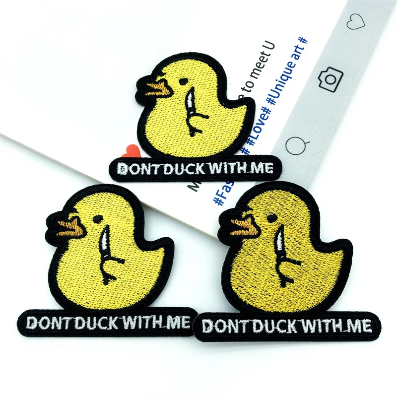 Parche de gancho y bucle bordado de pato amarillo de 3 piezas, insignia de pato de dibujos animados, pegatina DIY para ropa, bolsos, zapatos, sombreros, Etc.