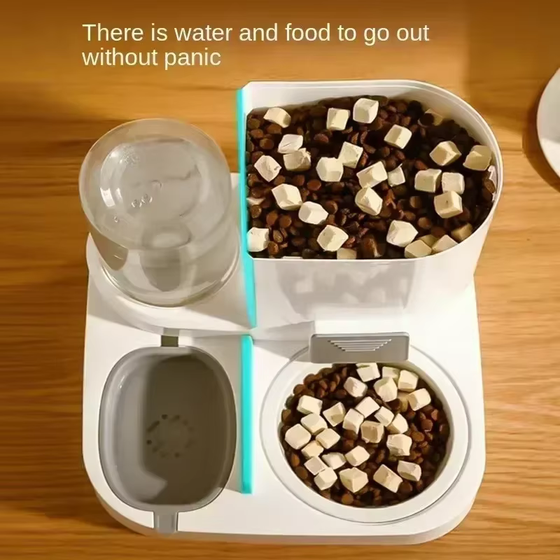 Comedero automático mascotas con fuente de agua y cuenco elevado - imagen 2