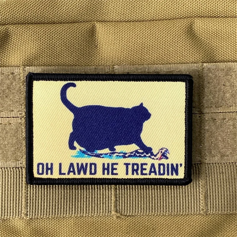 Oh Lawd He Treadin parche estampado gato gancho y bucle insignia de moral táctica mochila ropa parches adhesivos decorativos para ropa - imagen 5