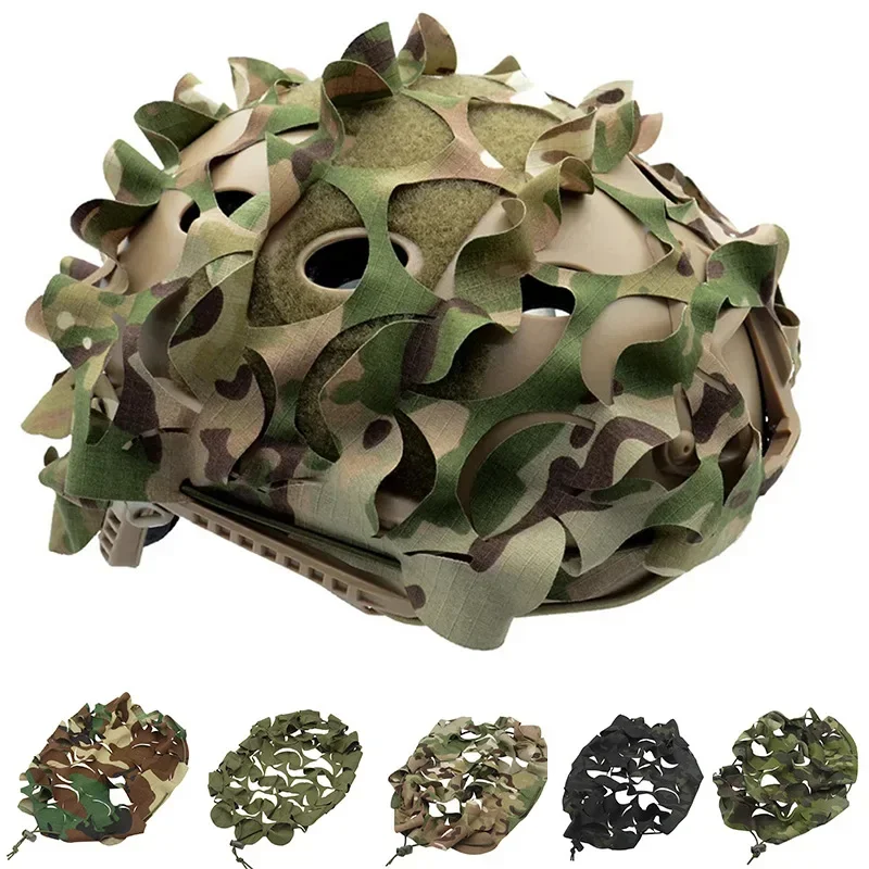 Protector de cubierta de casco rápido de camuflaje 3D, tela para casco con forma de hoja cortada con láser, accesorios para cascos de caza - imagen 2