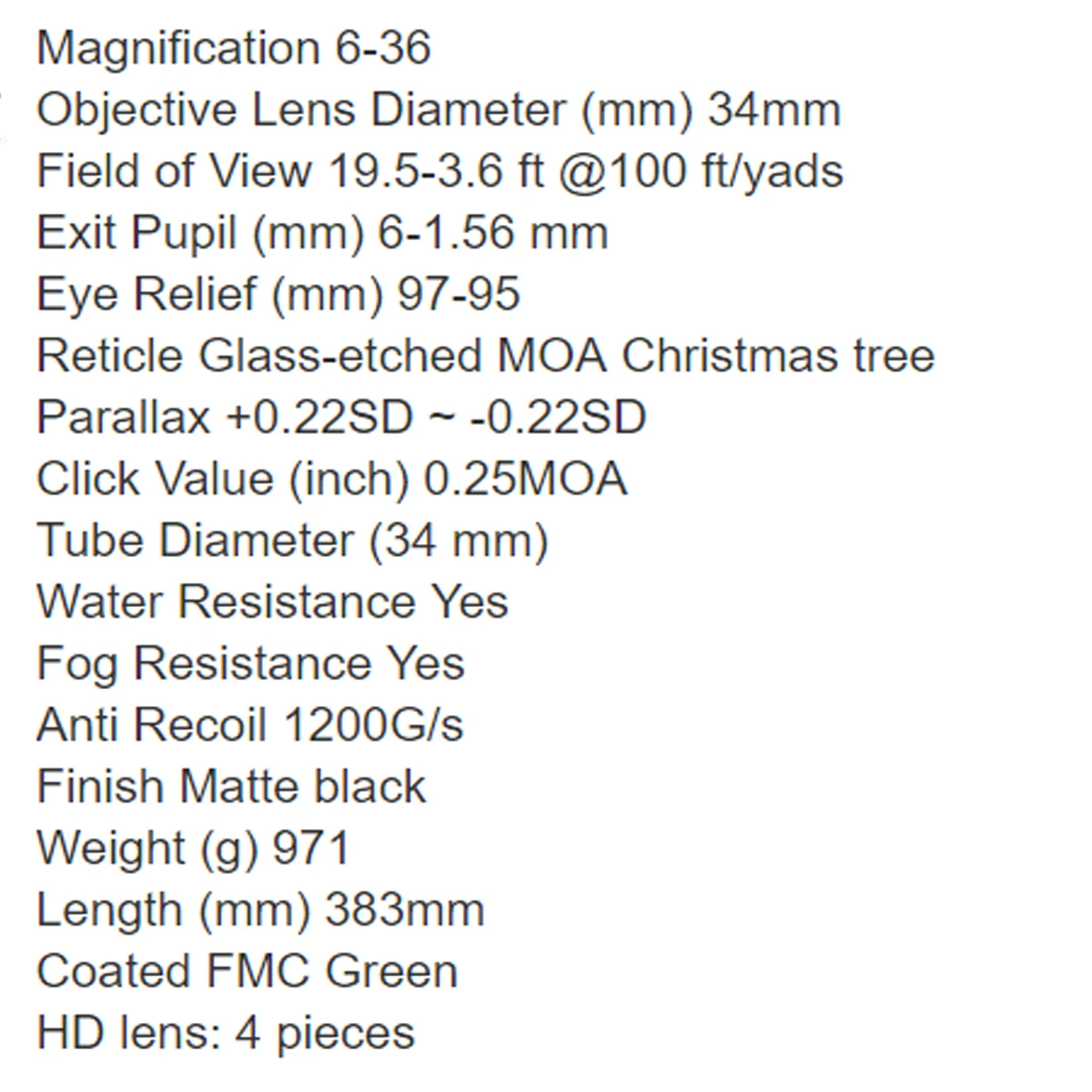 SKWoptics-First Focal Plane Rifle Scope FFP, Anillo de largo alcance de 34 mm, Caza, Clase F, 6-36x56FFP MOA - imagen 5