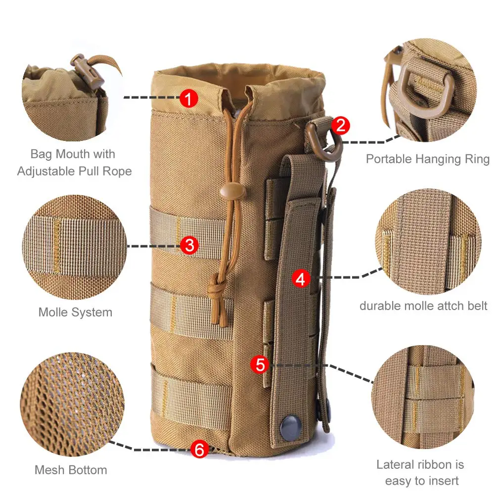 Travel Sports Mesh Water Bottles Pouch Bag, Tactical Drawstring Molle Water Bottle Holder Tactical Hydration Carrier Pouches - imagen 5
