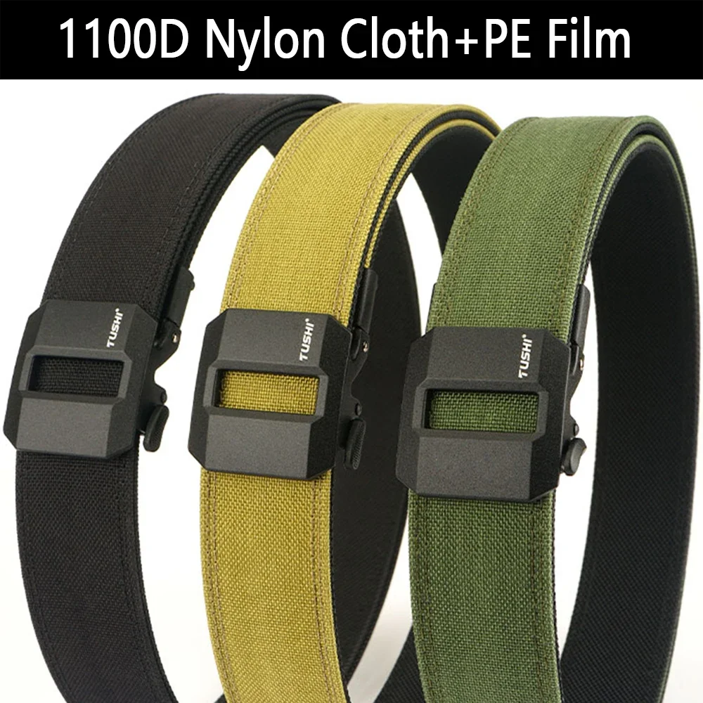 TUSHI-Cinturón táctico duro para pistola para hombre, hebilla automática de Metal, cinturón militar de policía de nailon grueso, cinturón informal, cinturones IPSC Airsoft - imagen 3
