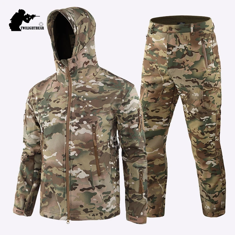 Trajes Softshell impermeables para hombre, ropa de trabajo de lana, conjunto de ropa para caza, Camping, senderismo, traje A2F05 - imagen 2