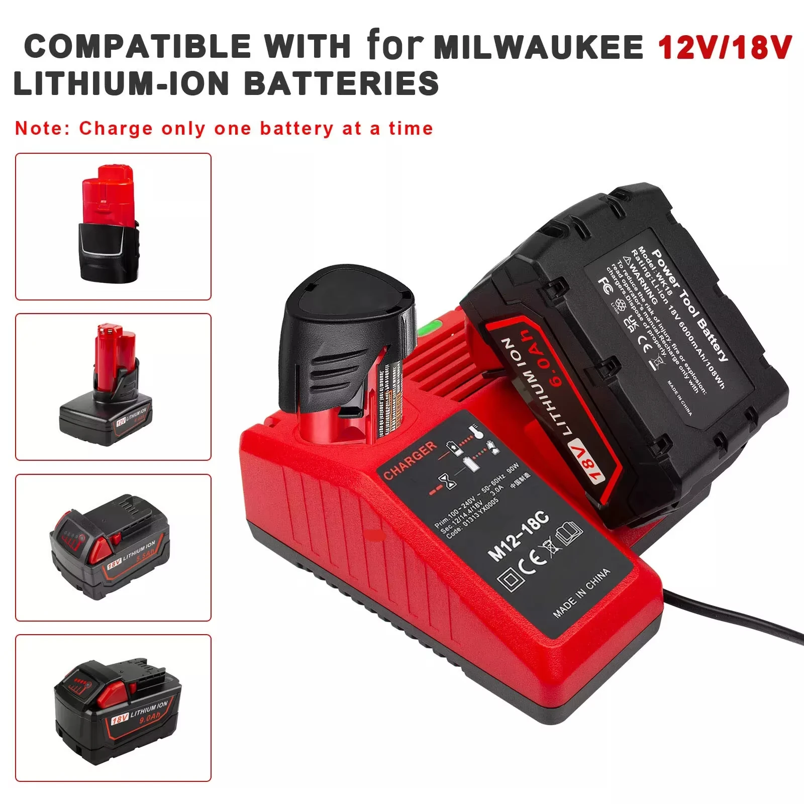 Cargador de batería de iones de litio de repuesto, cargador multivoltaje para Milwaukee M18 14,4 V-18V 48-11-1850 48-11-1840 48-11-1828 48-11-1815 - imagen 4