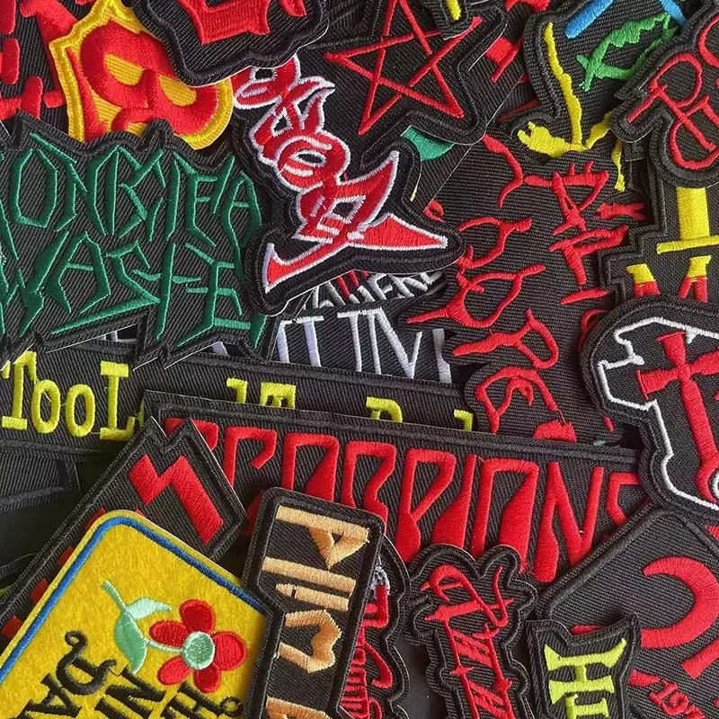 5 uds/pegatinas de texto para ropa, apliques de tela bordados, parches para planchar, insignias de banda de música Punk Rock, parche de costura a rayas para ropa - imagen 3