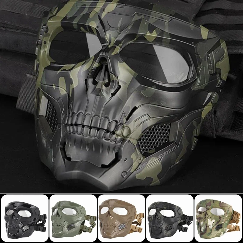 Máscara de esqueleto de calavera de Paintball, máscara facial completa táctica con casco de protección ocular, máscara para juego de Paintball