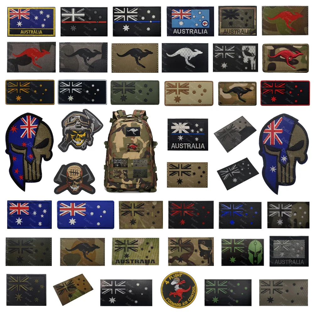 Venta caliente bandera australiana PVC + brazalete bordado 3D mochila pegatina IR reflectante canguro insignia gancho bucle parches - imagen 2