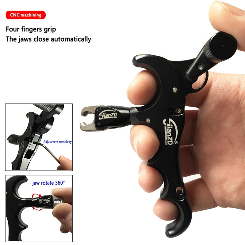 Pinza ajustable de liberación de arco, accesorio con rotación de 360 grados, agarre para el pulgar, liberación de 4 dedos, aleación de aluminio, color negro - imagen 3