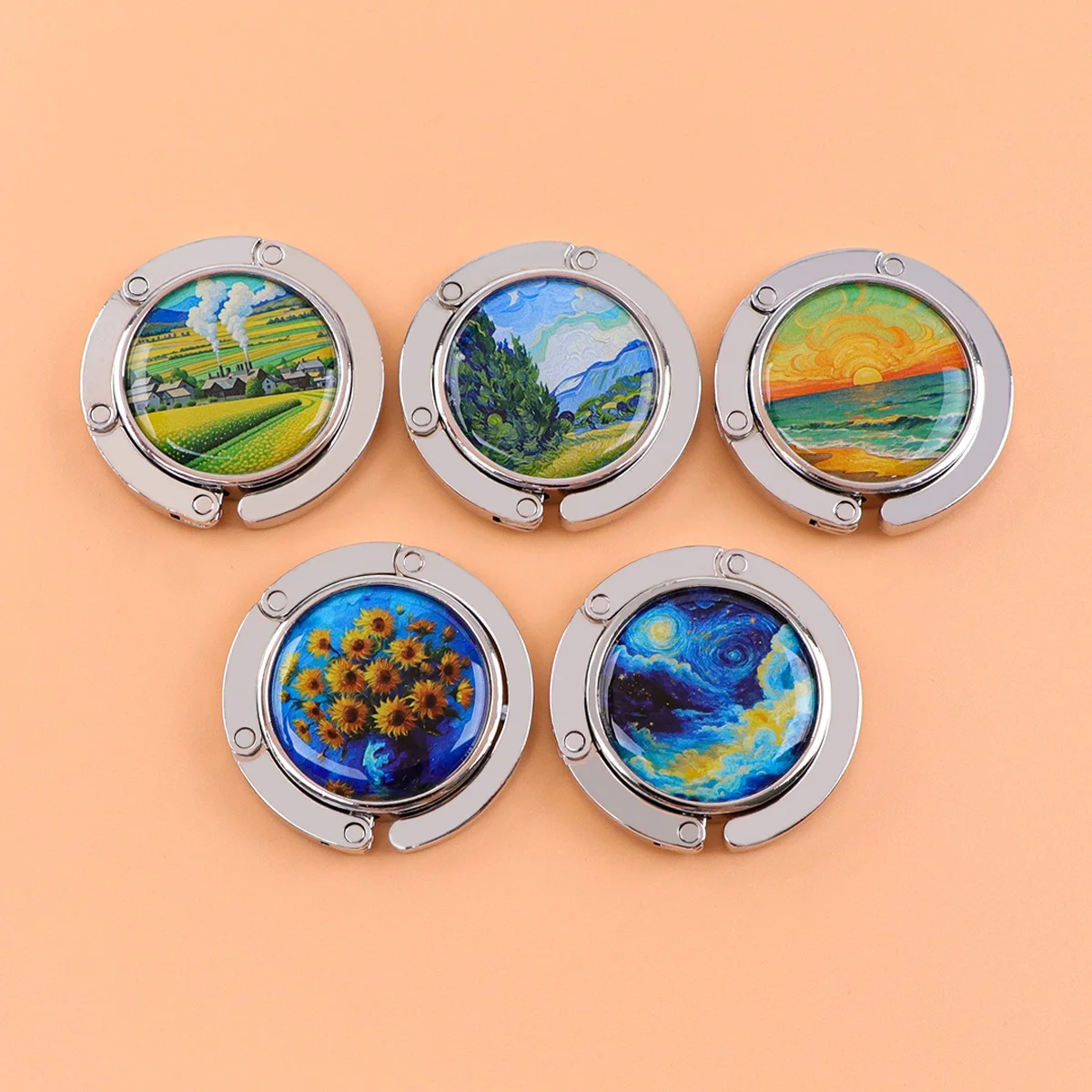 Ganchos para bolsos de cielo estrellado, soportes plegables de Metal para bolsas de mesa, perchas portátiles para monedero, accesorios de piezas de moda, ganchos antideslizantes - imagen 5