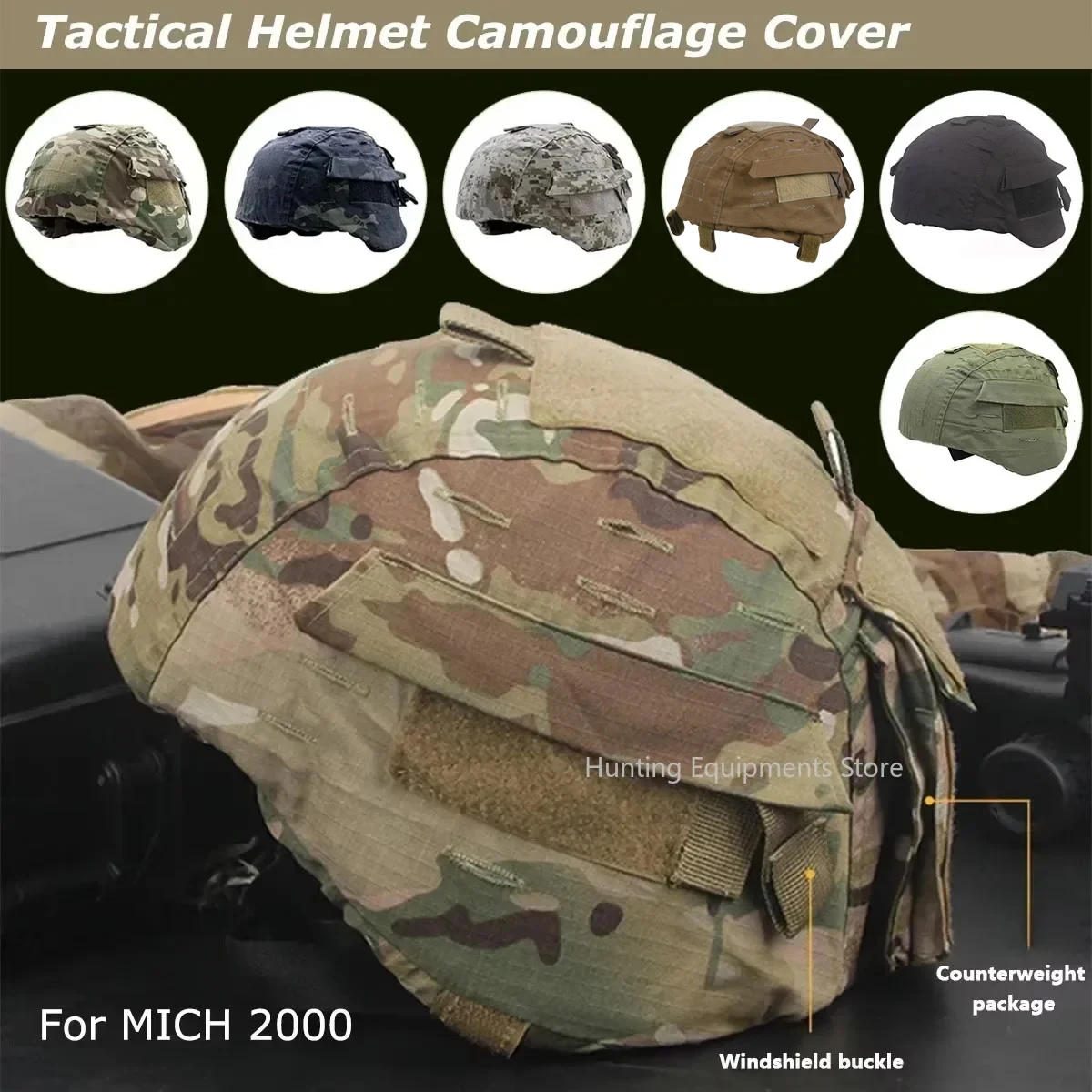 Funda camuflaje casco MICH 2000 resistente a arañazos y salpicaduras