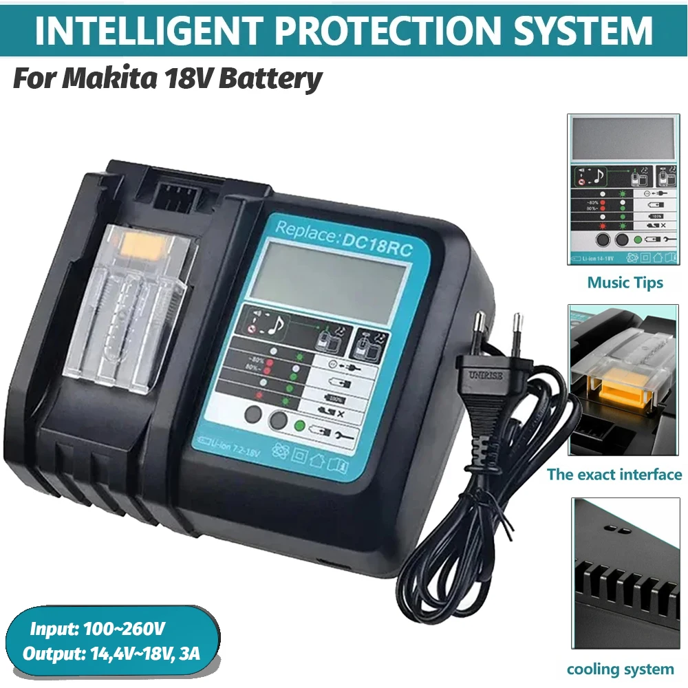 Cargador de batería de iones de litio LED 3A para Makita 14,4 V 18V BL1815 BL1830 BL1840 BL1415 Bl1430 DC18RC DC18RA cargador de iones de litio nuevo - imagen 3
