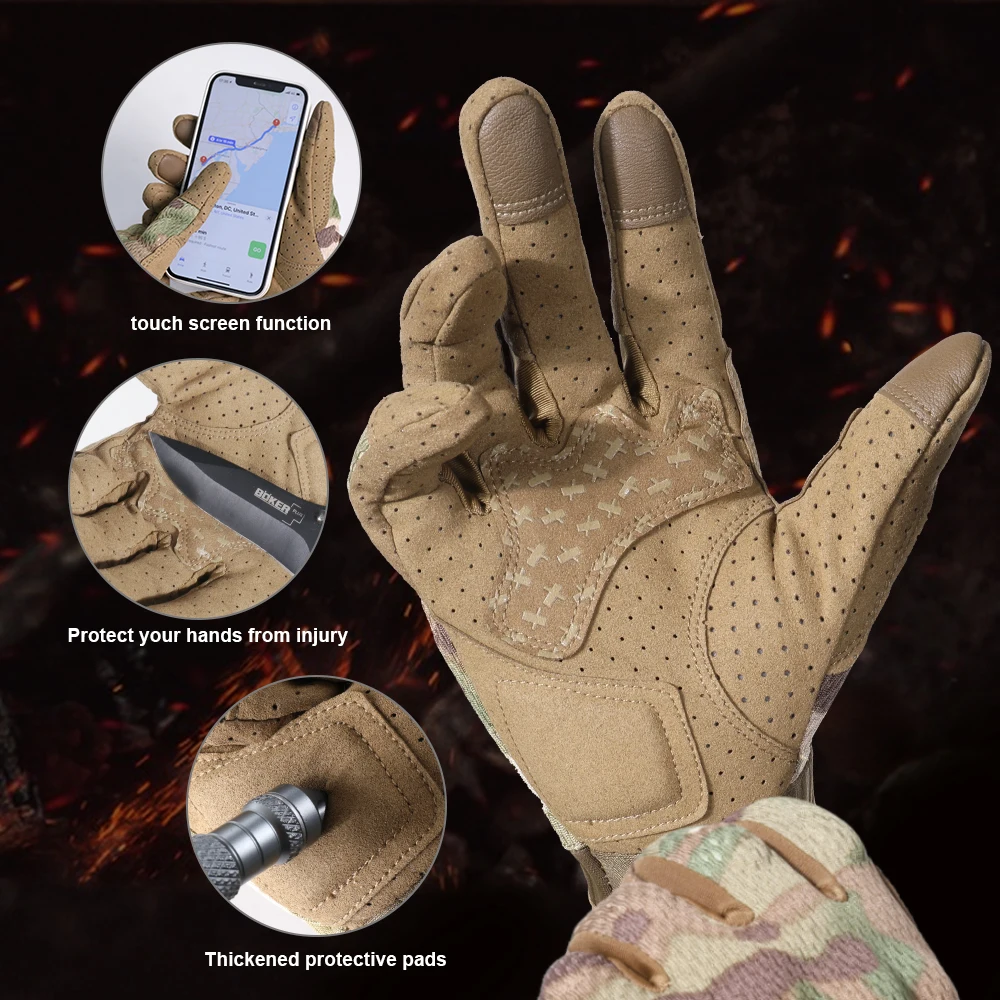Guantes tácticos de camuflaje transpirables, pantalla táctil, antigolpes, dedo completo, ejército, deporte al aire libre, senderismo, pesca, tiro, trabajo - imagen 5