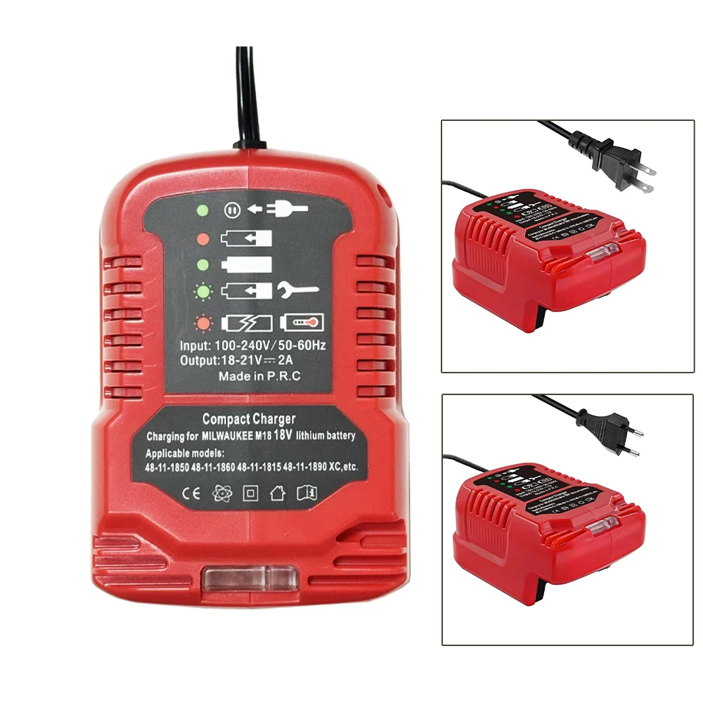 Mini cargador compacto de batería de iones de litio portátil de 100V-240V para reemplazo de batería de litio Milwaukee de 18V para cargador de batería M18 de 18V