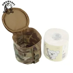 SINAIRSOFT-Bolsa de almacenamiento de papel higiénico táctica, soporte Molle portátil, estuche redondo, bolsas de papel tisú para acampar y senderismo