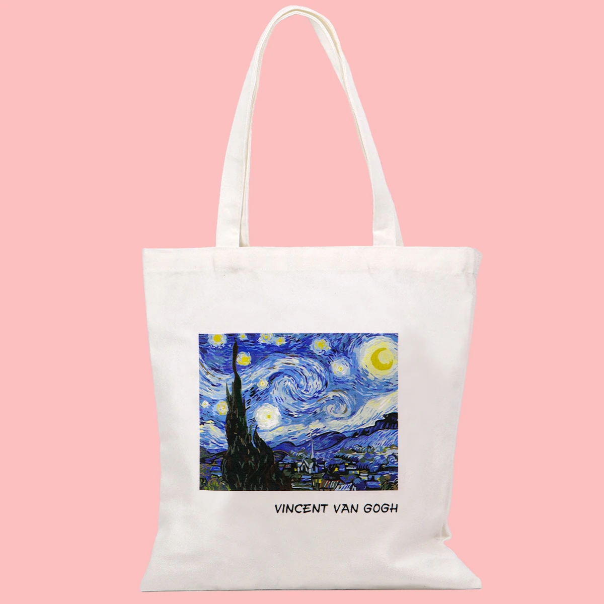 Bolso de lona de noche estrellada de Van Gogh, bolso de mano plegable, organizador de almacenamiento portátil, bolso de compras para mujer, bolso de hombro escolar - imagen 4