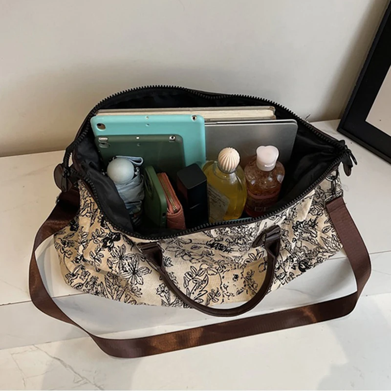 Bolsa de lona deportiva para mujer, bolsa de Yoga para gimnasio, Camping al aire libre, senderismo, escalada, equipaje ligero con estampado Retro, mochila escolar - imagen 5