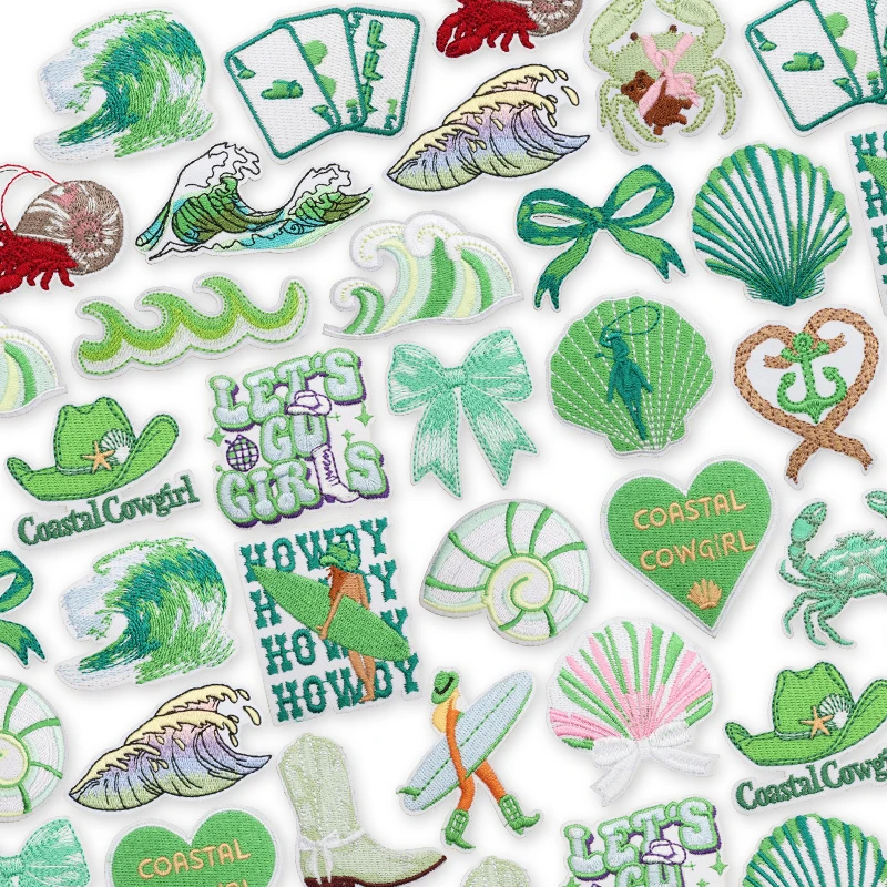 10 unids/lote de parches termoadhesivos para planchar de vaquera para ropa, parche en sombrero, ola de mar, parches bordados para coser, logotipo personalizado - imagen 2