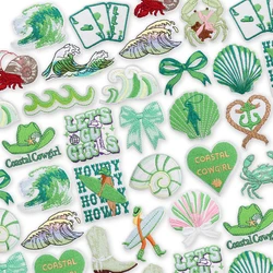 10 unids/lote de parches termoadhesivos para planchar de vaquera para ropa, parche en sombrero, ola de mar, parches bordados para coser, logotipo personalizado