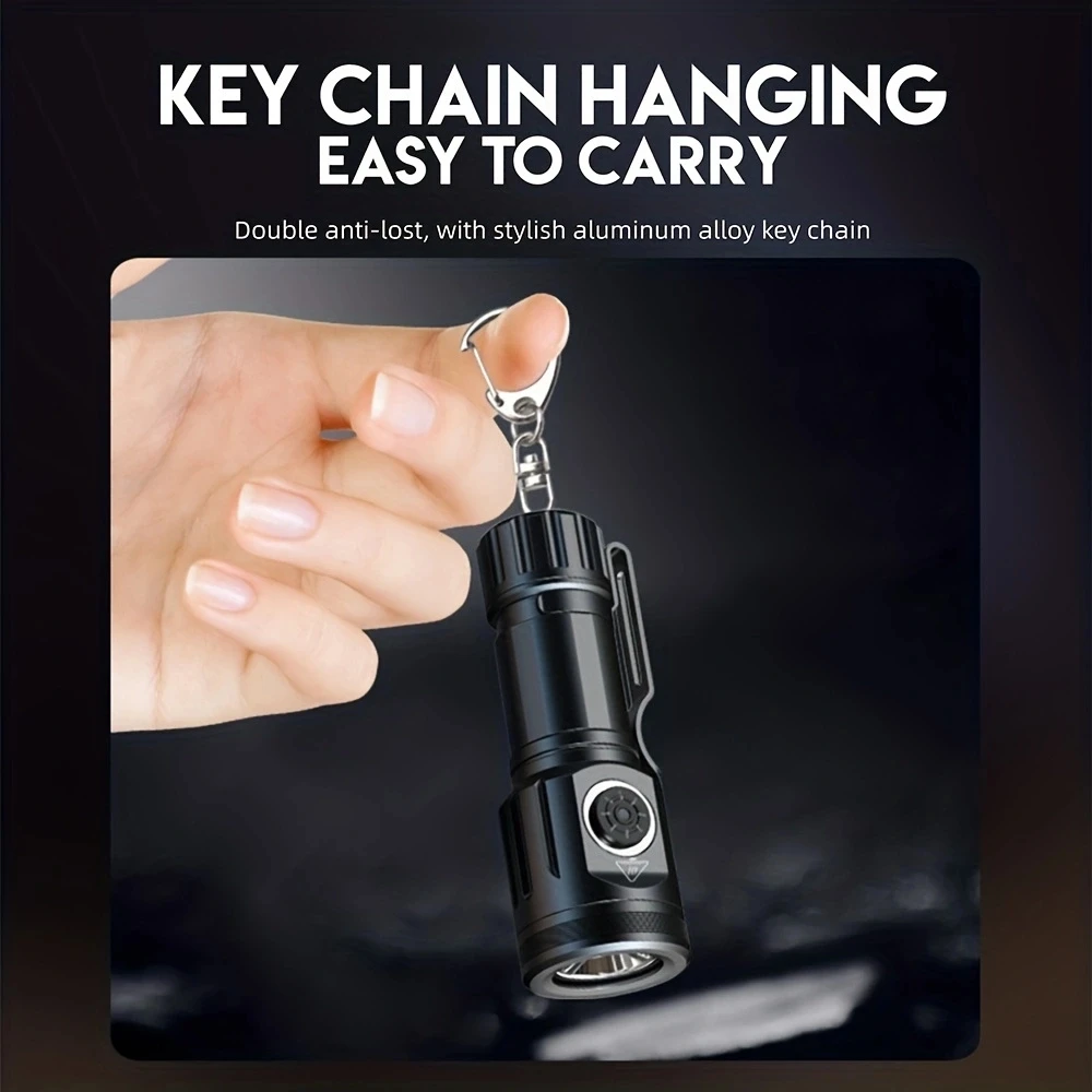 Mini linterna de alta potencia llavero luz USB C recargable portátil bolsillo senderismo Camping pesca noche lámpara de emergencia antorcha - imagen 5