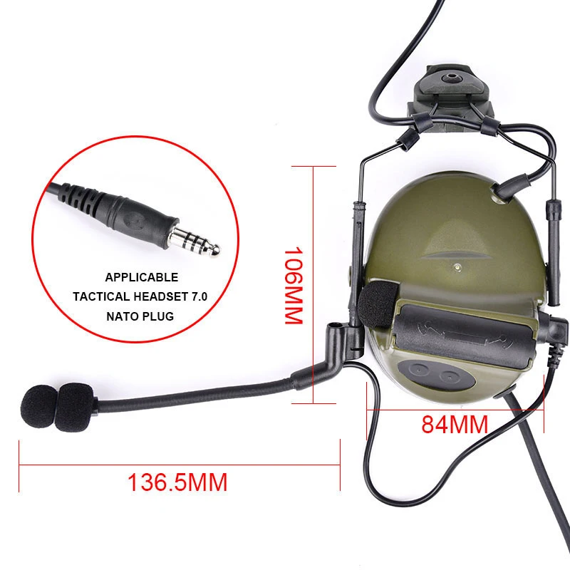 Auriculares tácticos para casco, audífonos de comunicación para pistolas de aire, Paintball CS, caza al aire libre, tiro, sin función de reducción de ruido - imagen 5