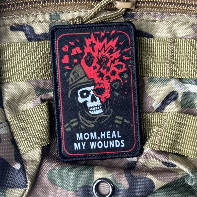 Parche táctico "MOM, HEAL MY WOUNDS", brazalete con estampado, insignia de moral, gancho, parches militares, ropa, mochila, pegatina