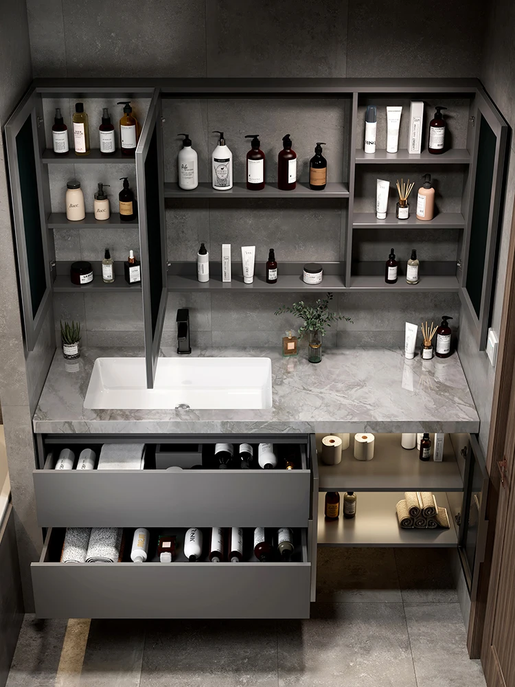 Armario de baño con conexión sin costuras de cerámica Rock, combinación de fregadero minimalista, armario de lavabo de baño - imagen 3