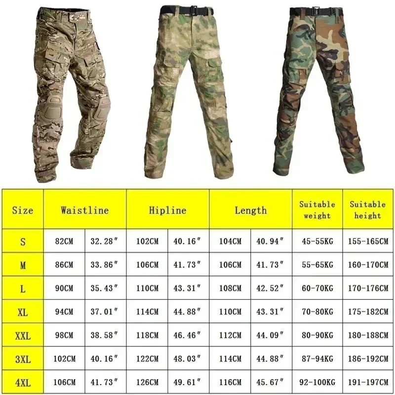 Pantalones de combate para hombre al aire libre + rodilleras, pantalones tácticos, pantalones de camuflaje para senderismo, ropa de trabajo y caza, resistente al desgaste con múltiples bolsillos - imagen 3