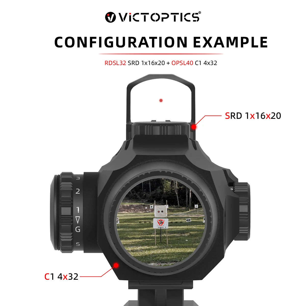 VictOptics C1 4x32 mira prismática, iluminación 5 R & G, montaje superior para red dot con huella DOC./R.M.R/R.M.S. c, para airsoft, PCC y AR - imagen 4
