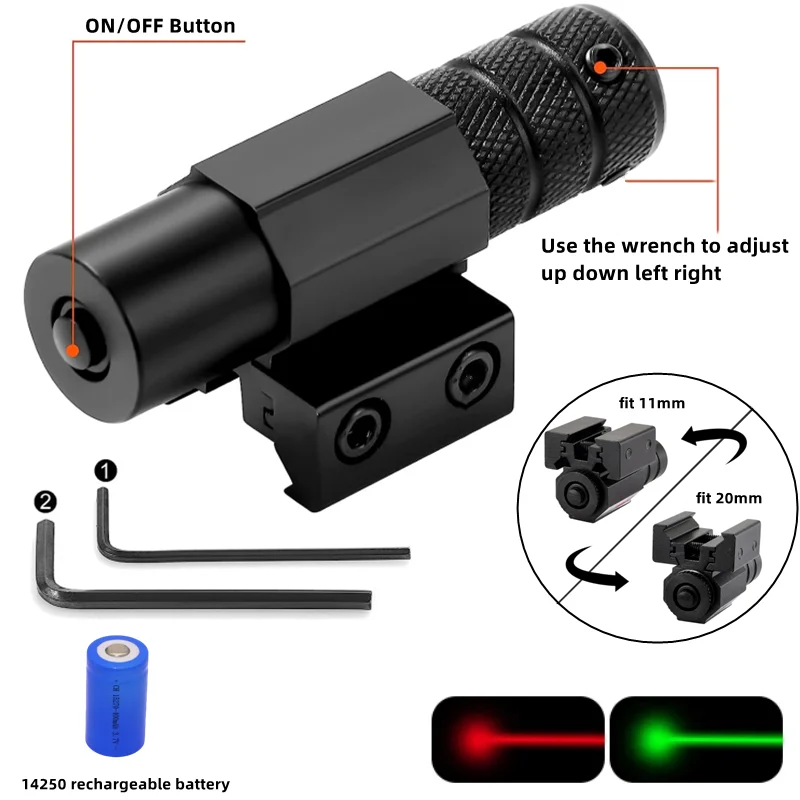 Mira láser táctica de punto rojo y verde con batería recargable 14250, montaje en riel Picatinny Universal de 11mm y 20mm