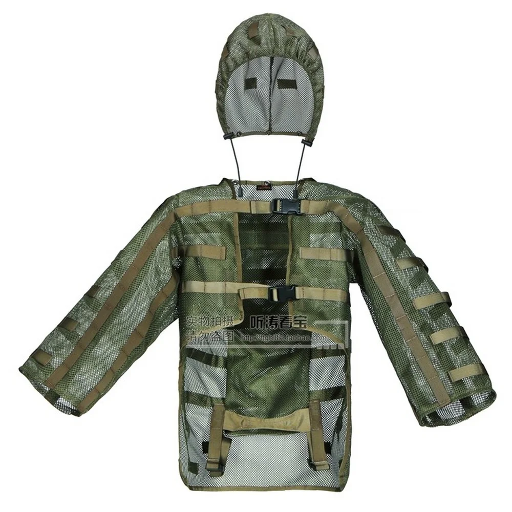 Traje táctico Ghillie de nailon, camuflaje, caza al aire libre, Airsoft, Paintball, bolsillo trasero para vejiga de hidratación de 3L, capucha extraíble - imagen 4