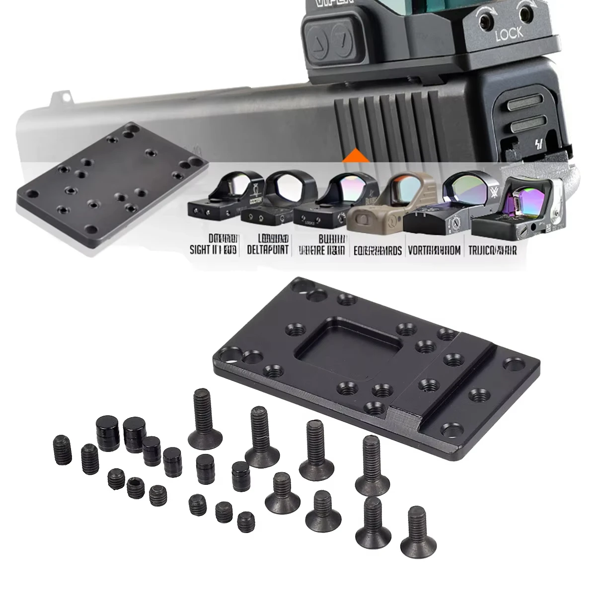 Placa de montaje de mira trasera Universal, mira réflex de punto rojo con huella táctica TRIJICON SRO RMR de Metal para Rifle y pistola Mos Glock - imagen 4