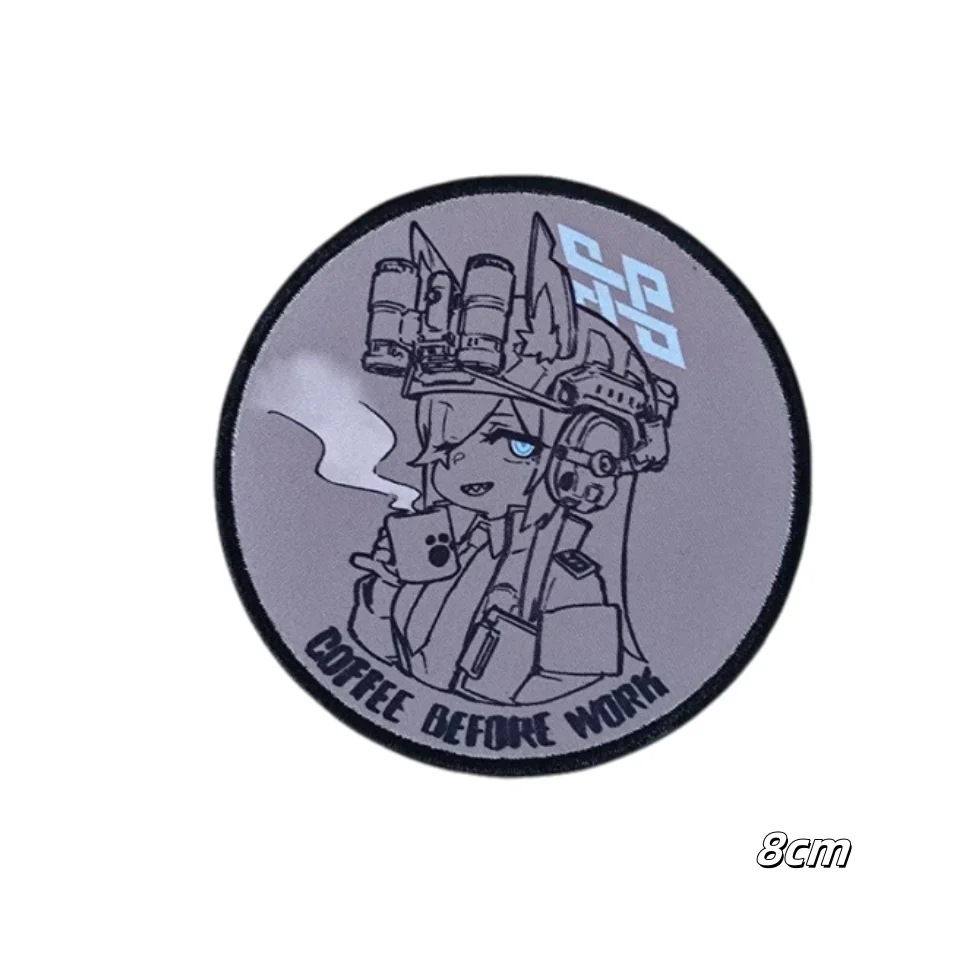 Insignia de moral de chicas de Anime, archivo azul, parche táctico Kanna, juego impreso, pegatinas de gancho y bucle de Chevron, brazalete para mochila militar - imagen 5