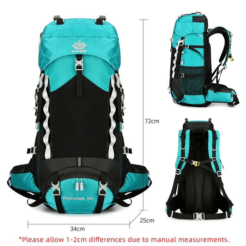 Mochila de viaje para acampar al aire libre, bolsa de escalada con cubierta de lluvia para hombres, bolsas de hidratación deportiva para senderismo, montañismo, 60L - imagen 3