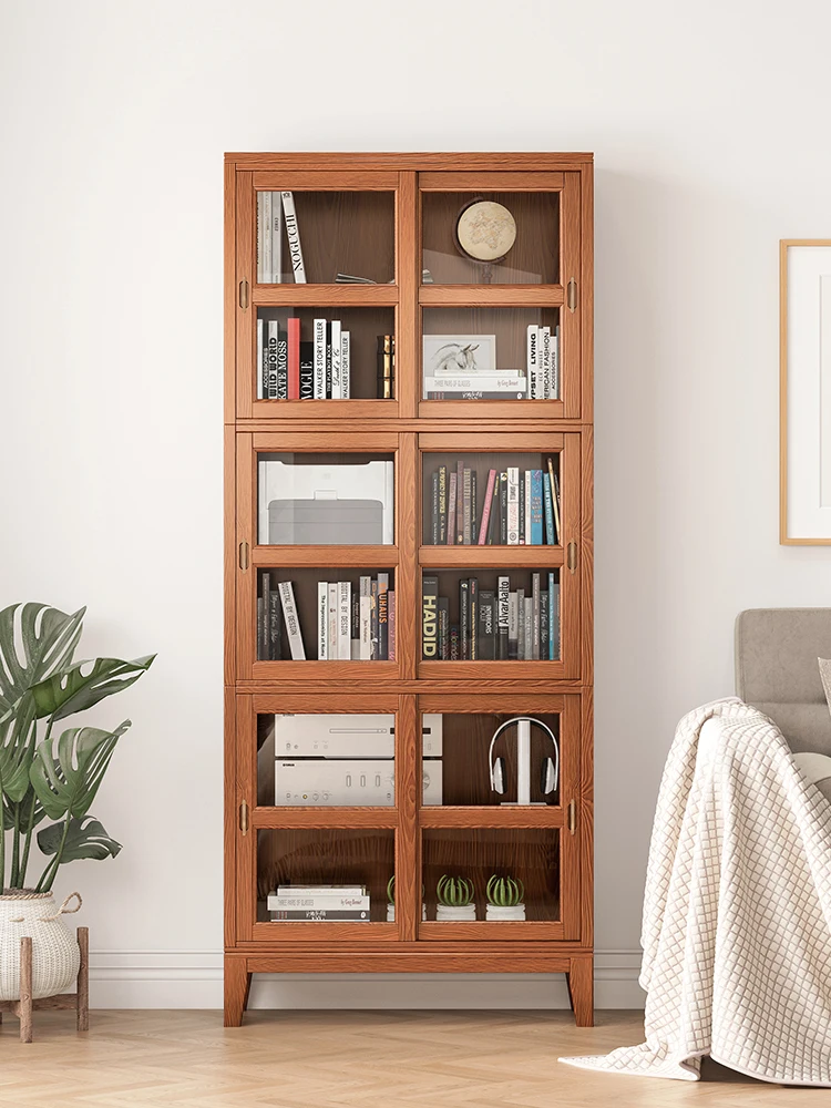 Estantería americana de madera maciza con puerta de vidrio, vitrina a prueba de polvo, puerta corredera, combinación de armario de almacenamiento para sala de estar - imagen 5
