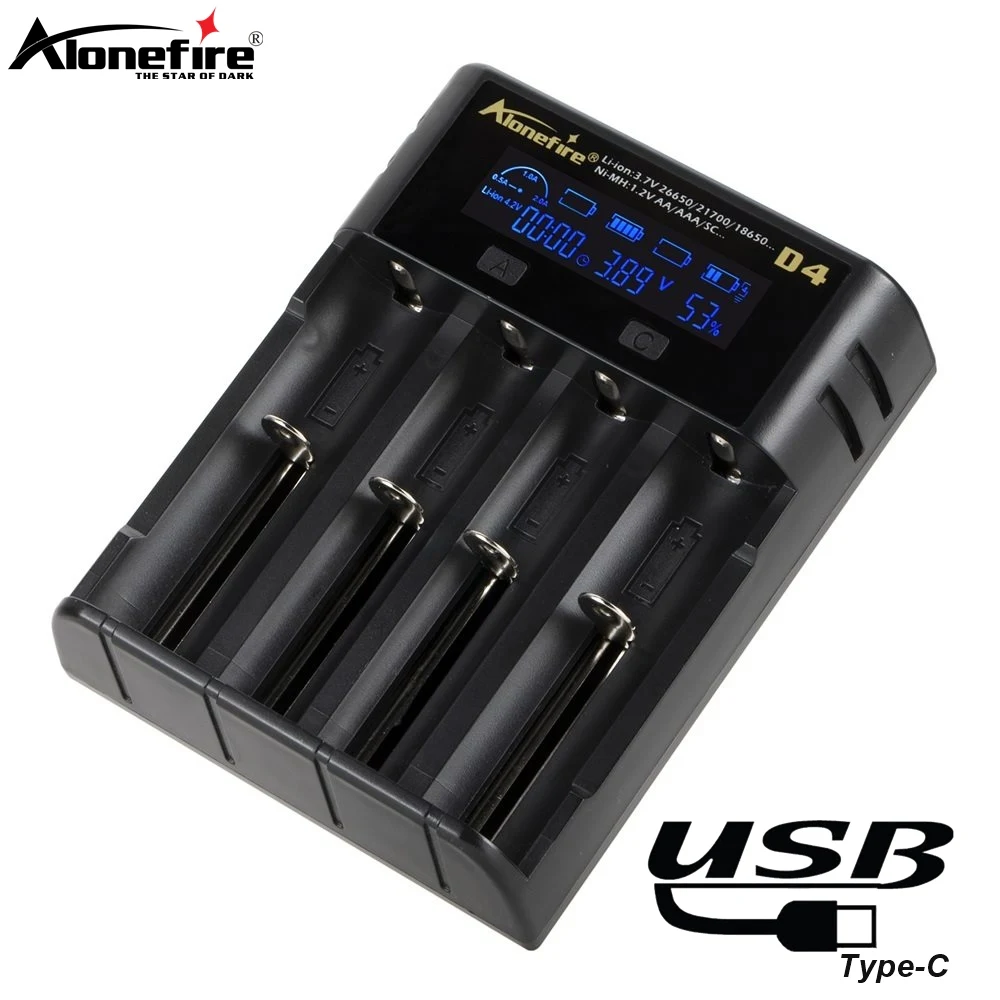 Alonefire D4 4 canales 2A LCD cargador USB rápido para 1,2 V Ni-MH/Ni-Cd AA AAA, 3,7 V 26650/21700/18650 linterna antorcha batería - imagen 2