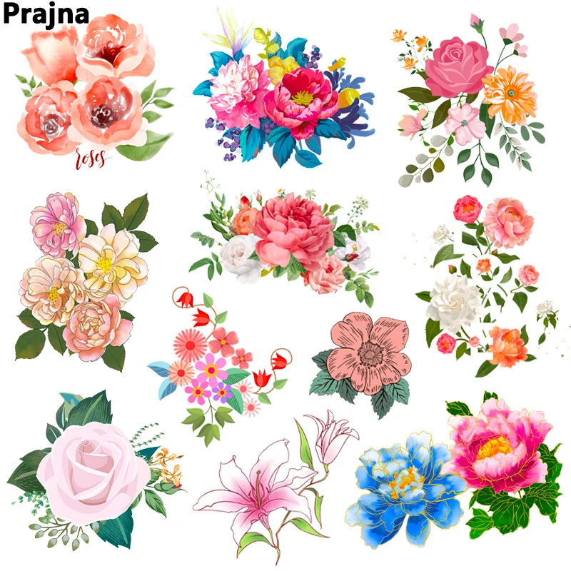 Pegatina térmica de transferencia de calor de flores a la moda para camiseta, parches lavables DIY para ropa, transferencia de hierro para sudaderas con capucha, decoración de bolso