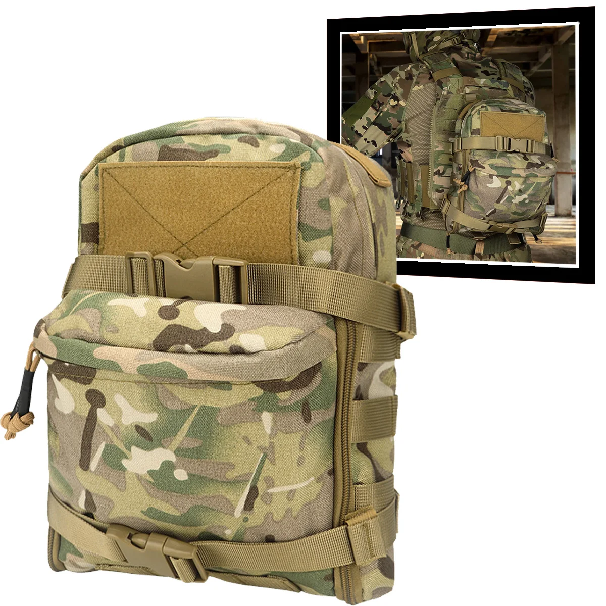 Paquete de hidratación táctico MOLLE, mochila de hidratación ligera, portador de agua 1000D para hidratación de 3L, bolsa de chaleco Molle para vejiga de agua