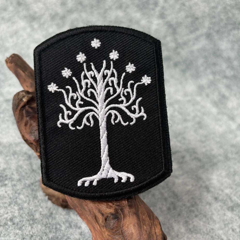 Parche bordado de árbol de Gondor, insignias de moral militar táctica, parches de bucle de gancho, pegatina para mochila para brazalete de ropa - imagen 3