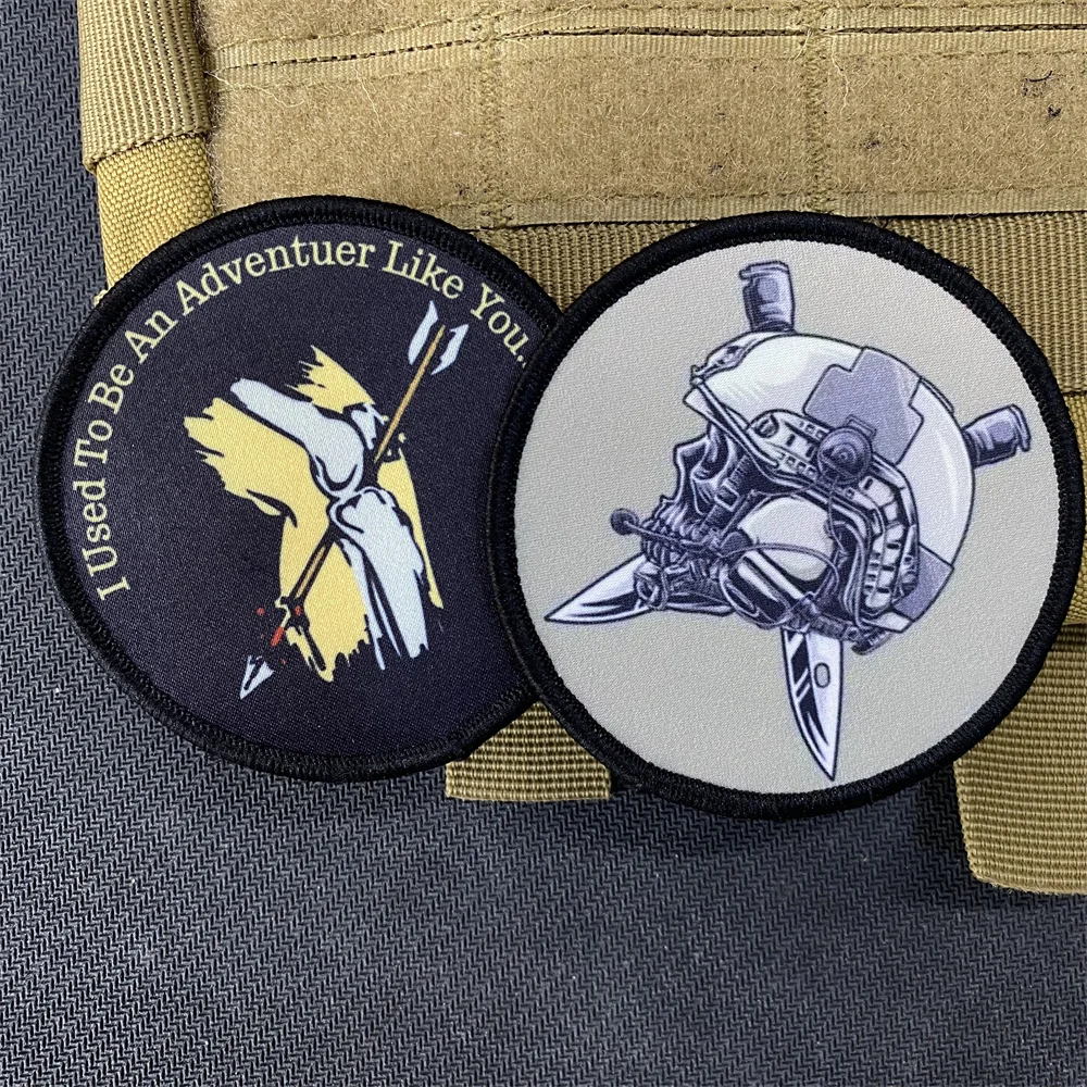 Parches estampados de casco de Calavera, I use To Be An Adventuer Like You, brazalete táctico, insignia de moral de Chevron ruso, pegatina de mochila - imagen 3