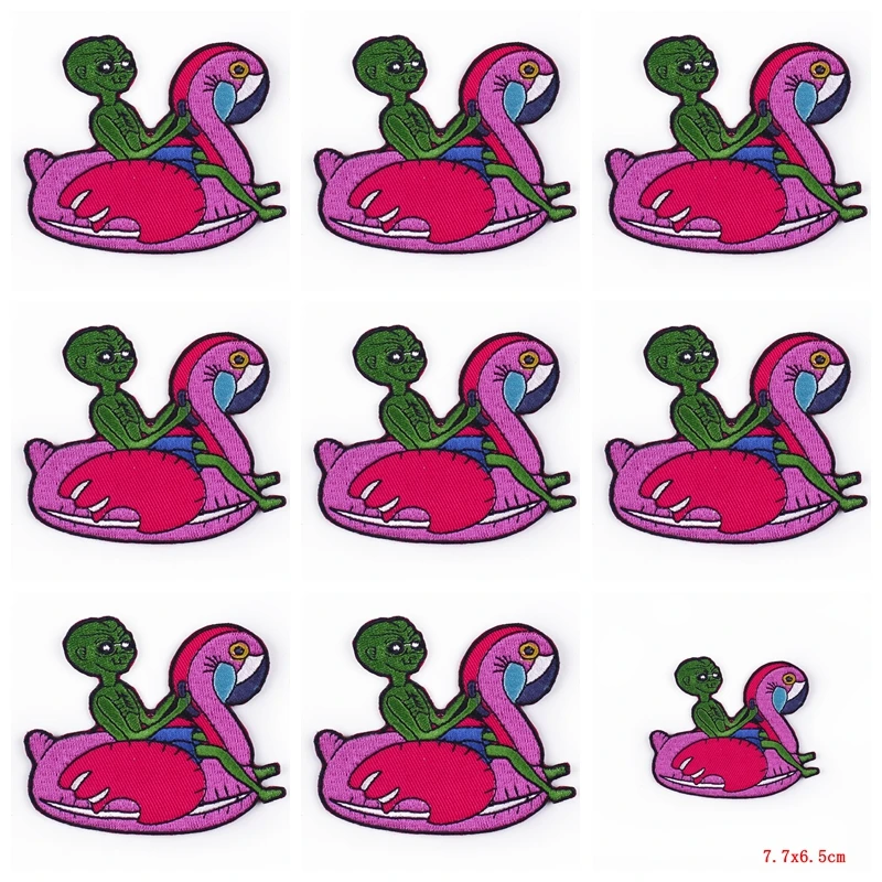 Parches bordados de Alien para ropa, parches termoadhesivos de rayas OVNI, insignias de planetas DIY en mochila, 10 unidades por lote - imagen 2