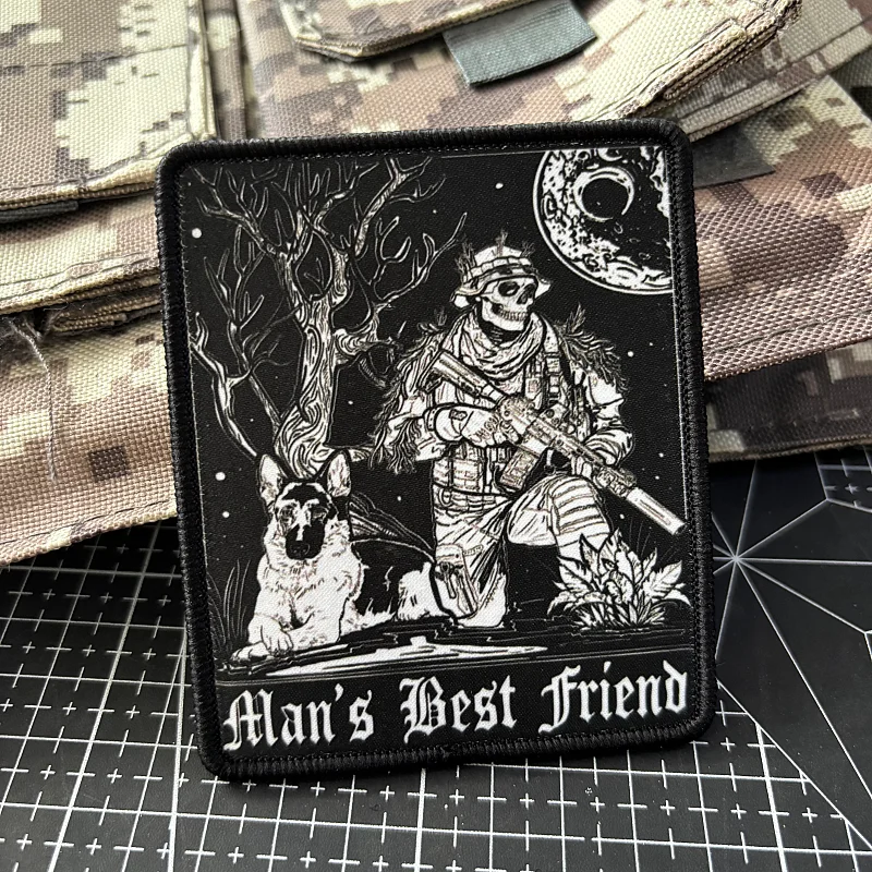 Insignia de moral de mejor amigo para hombre, parche táctico con estampado de calavera, soldado, perro, pegatina para mochila militar con gancho y bucle - imagen 4