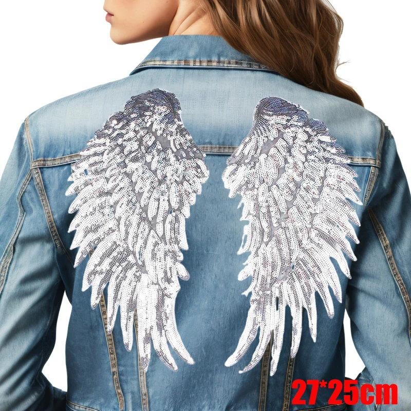 Parches de alas de lentejuelas, parche bordado para coser, parches para planchar para chaquetas, camisetas, pantalones vaqueros, bordado DIY, decoración de ropa, costura DIY - imagen 4